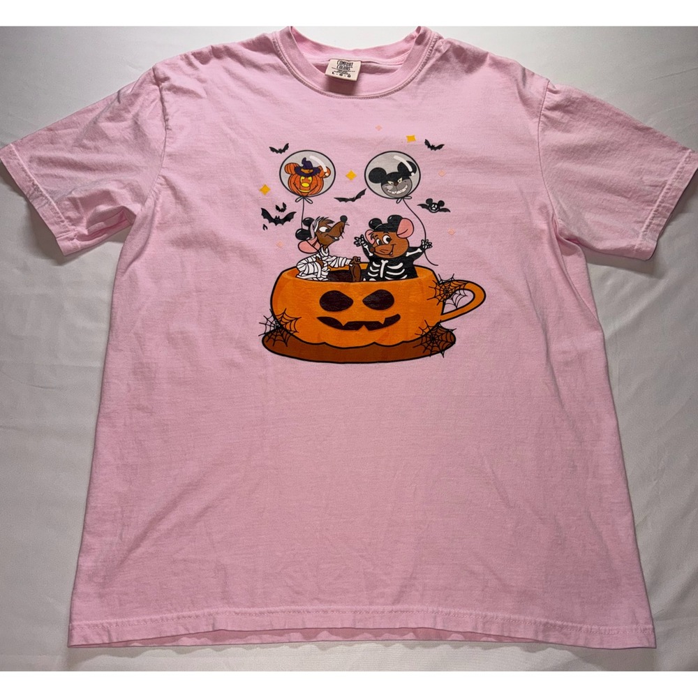 Comfort Colors T-Shirt Large Pink Halloween Gus Jaq Teacup‎ Graphic Tee